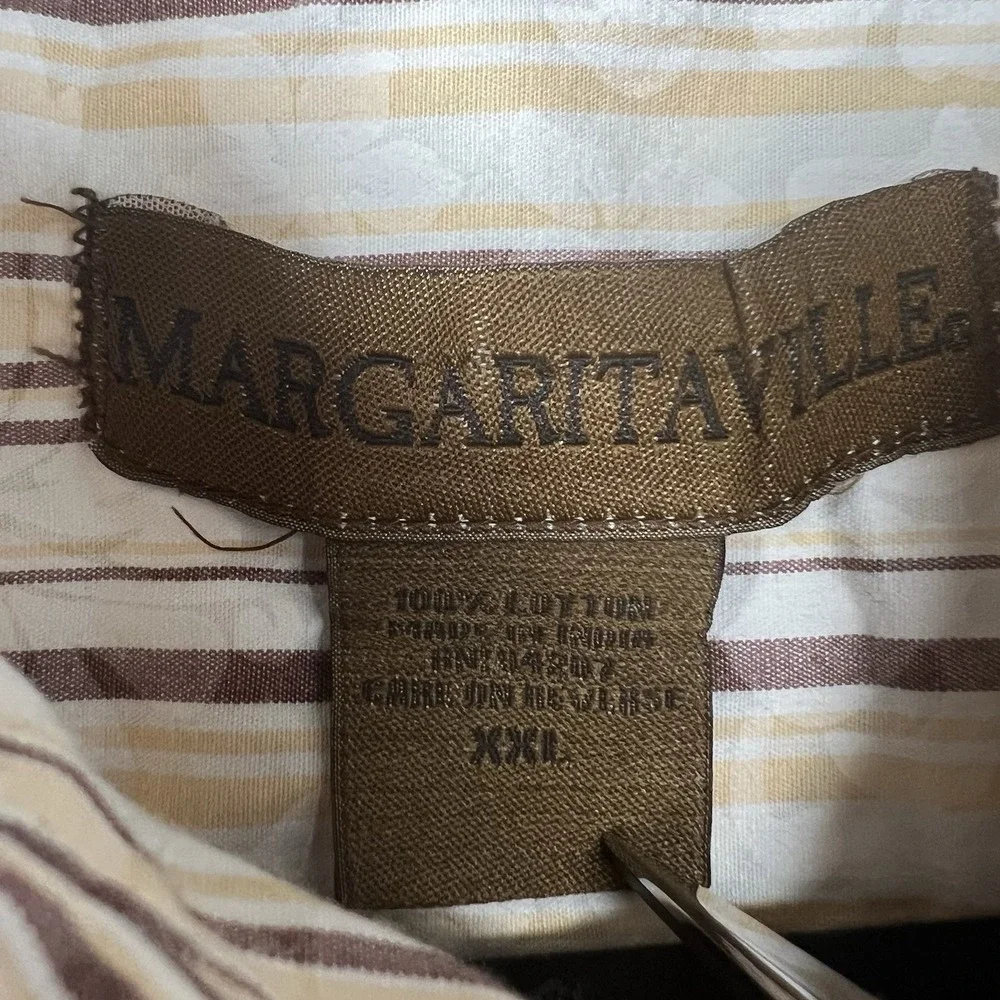 Margaritaville Short Sleeve Men XXXL Shirt White Brown Tan Striped Floral Cotton